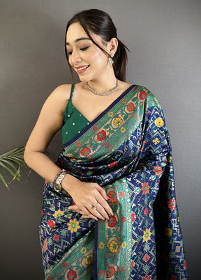 Blue Spun Silk Saree With Blouse Piece