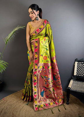 Green Spun Silk Saree With Blouse Piece