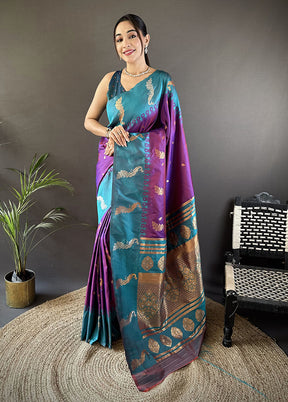 Purple Spun Silk Saree With Blouse Piece