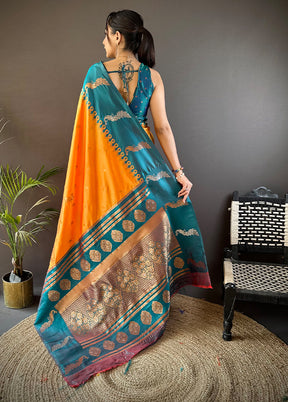 Yellow Spun Silk Saree With Blouse Piece