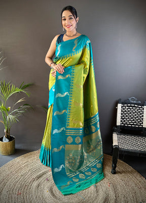 Green Spun Silk Saree With Blouse Piece