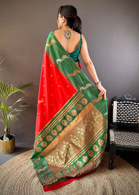 Red Spun Silk Saree With Blouse Piece