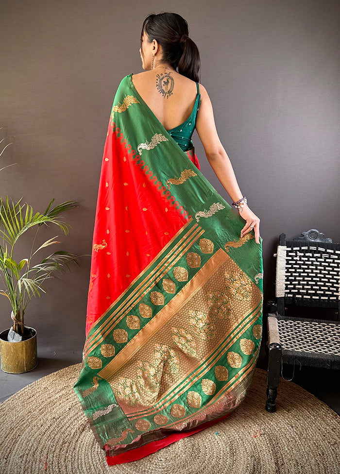 Red Spun Silk Saree With Blouse Piece