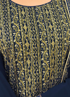 3 Pc Dark Blue Semi Stitched Georgette Suit Set VDSOT16062058 - Indian Silk House Agencies