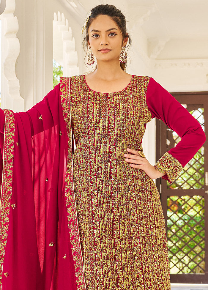 3 Pc Dark Pink Semi Stitched Georgette Suit Set VDSOT16062059 - Indian Silk House Agencies