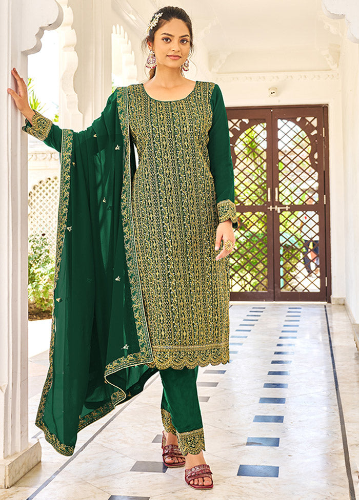 3 Pc Dark Green Semi Stitched Georgette Suit Set VDSOT16062061 - Indian Silk House Agencies