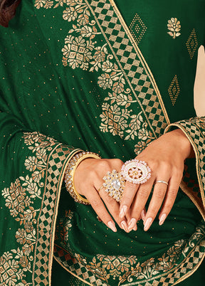 3 Pc Dark Green Semi Stitched Silk Suit Set VDSOT16062069 - Indian Silk House Agencies