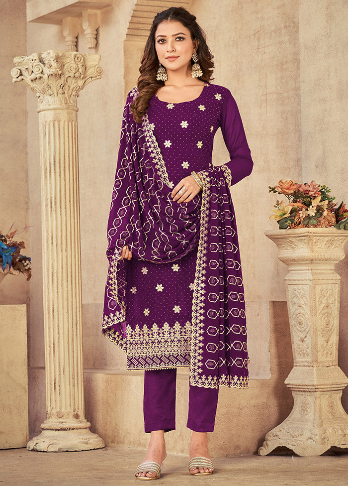 3 Pc Purple Semi Stitched Georgette Suit Set VDSOT16062041 - Indian Silk House Agencies