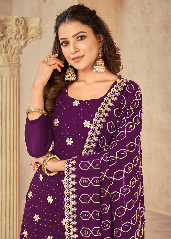 3 Pc Purple Semi Stitched Georgette Suit Set VDSOT16062041 - Indian Silk House Agencies