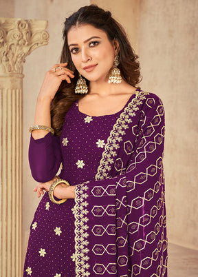 3 Pc Purple Semi Stitched Georgette Suit Set VDSOT16062041 - Indian Silk House Agencies