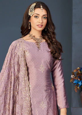 3 Pc Lavender Semi Stitched Silk Suit Set VDSOT16062047 - Indian Silk House Agencies