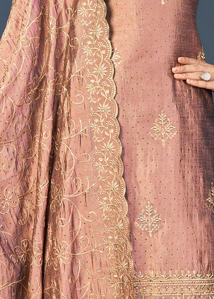 3 Pc Peach Semi Stitched Silk Suit Set VDSOT16062048 - Indian Silk House Agencies