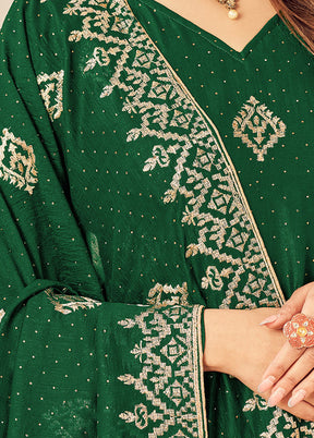 3 Pc Dark Green Semi Stitched Silk Suit Set VDSOT16062050 - Indian Silk House Agencies