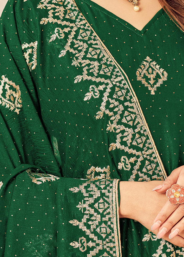 3 Pc Dark Green Semi Stitched Silk Suit Set VDSOT16062050 - Indian Silk House Agencies