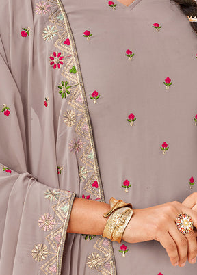 3 Pc Grey Semi Stitched Georgette Suit Set VDSOT16062055 - Indian Silk House Agencies