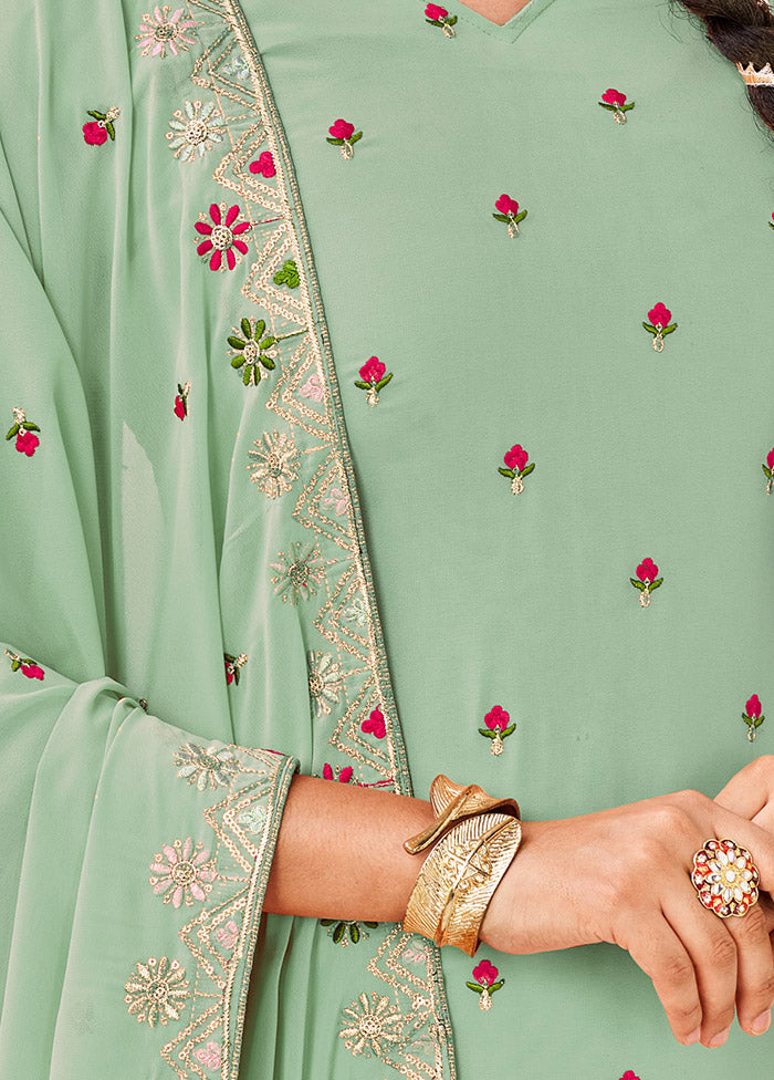 3 Pc Green Semi Stitched Georgette Suit Set VDSOT16062056 - Indian Silk House Agencies