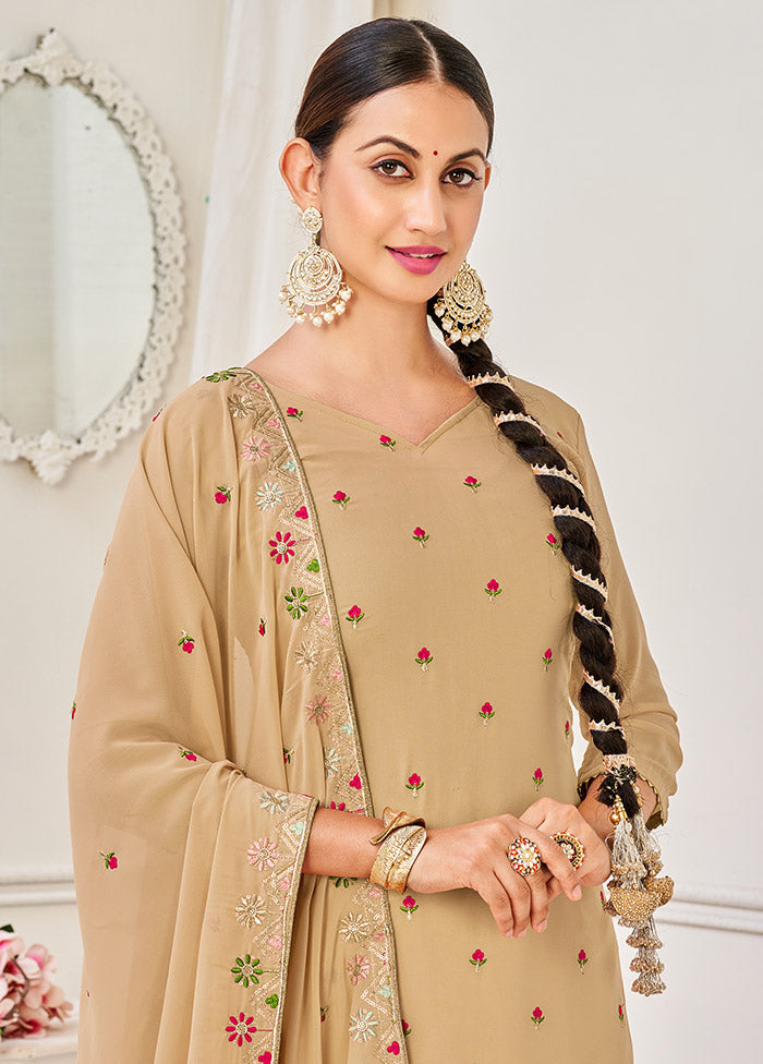 3 Pc Beige Semi Stitched Georgette Suit Set VDSOT16062057 - Indian Silk House Agencies