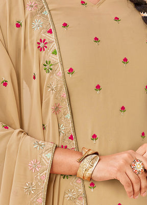 3 Pc Beige Semi Stitched Georgette Suit Set VDSOT16062057 - Indian Silk House Agencies