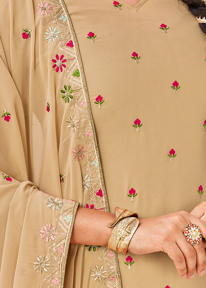 3 Pc Beige Semi Stitched Georgette Suit Set VDSOT16062057 - Indian Silk House Agencies