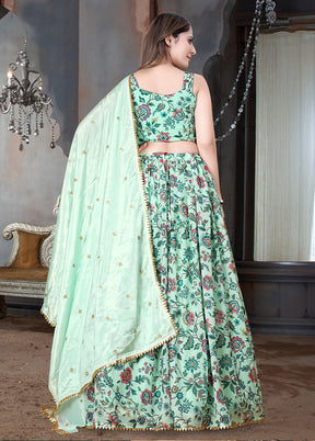 3 Pc Multicolor Net Semi Stitched Lehenga Set - Indian Silk House Agencies