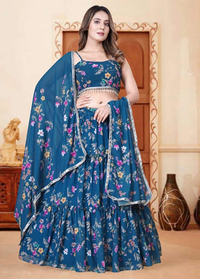 3 Pc Multicolor Net Semi Stitched Lehenga Set - Indian Silk House Agencies
