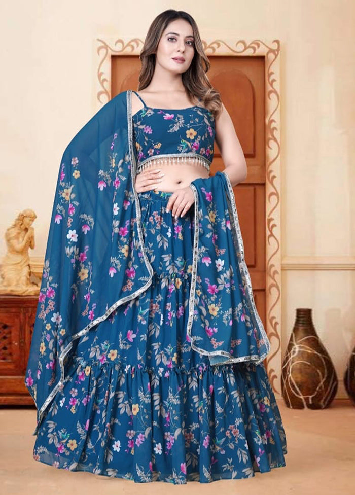 3 Pc Multicolor Net Semi Stitched Lehenga Set - Indian Silk House Agencies