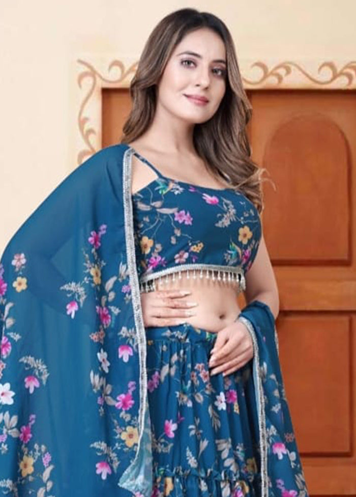 3 Pc Multicolor Net Semi Stitched Lehenga Set - Indian Silk House Agencies