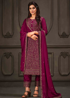 3 Pc Magenta Semi Stitched Georgette Suit Set VDSOT26062030 - Indian Silk House Agencies