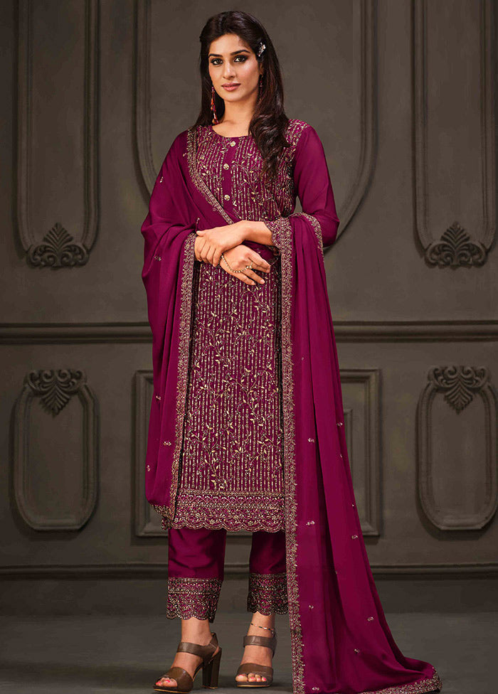 3 Pc Magenta Semi Stitched Georgette Suit Set VDSOT26062030 - Indian Silk House Agencies