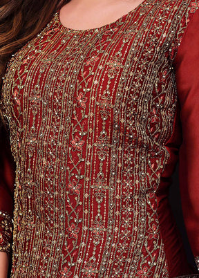 3 Pc Red Semi Stitched Georgette Suit Set VDSOT26062023 - Indian Silk House Agencies