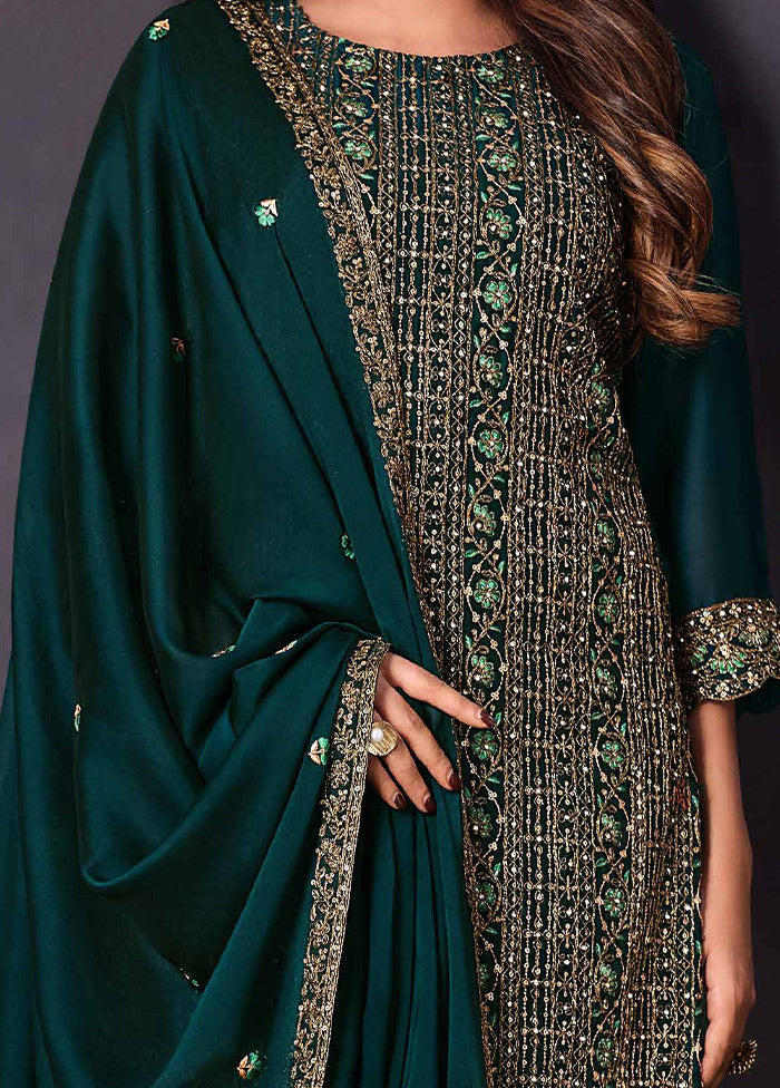 3 Pc Green Semi Stitched Georgette Suit Set VDSOT26062025 - Indian Silk House Agencies