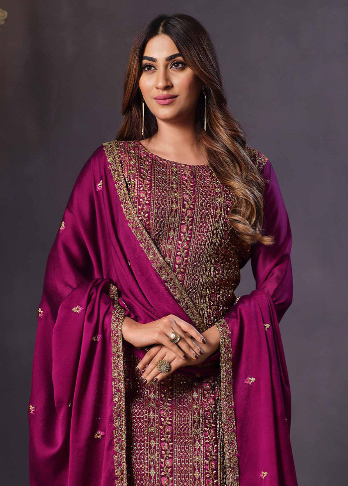 3 Pc Magenta Semi Stitched Georgette Suit Set VDSOT26062026 - Indian Silk House Agencies