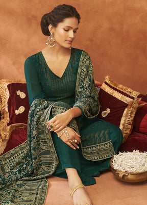 3 Pc Bottle Green Unstitched Pure Georgette Suit Set VDSOT14082023 - Indian Silk House Agencies