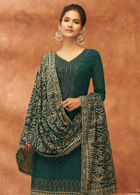3 Pc Bottle Green Unstitched Pure Georgette Suit Set VDSOT14082023 - Indian Silk House Agencies