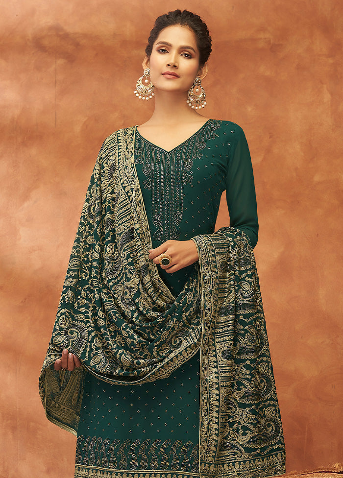 3 Pc Bottle Green Unstitched Pure Georgette Suit Set VDSOT14082023 - Indian Silk House Agencies
