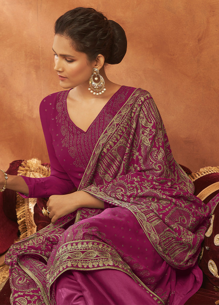 3 Pc Pink Unstitched Pure Georgette Suit Set VDSOT14082024 - Indian Silk House Agencies