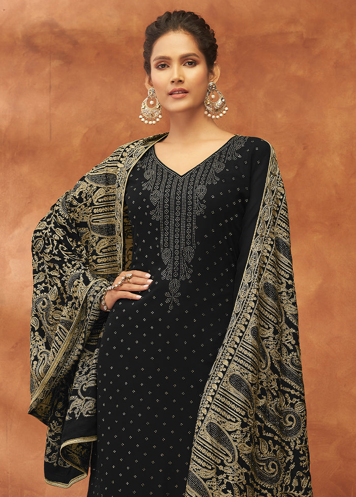 3 Pc Black Unstitched Pure Georgette Suit Set VDSOT14082027 - Indian Silk House Agencies