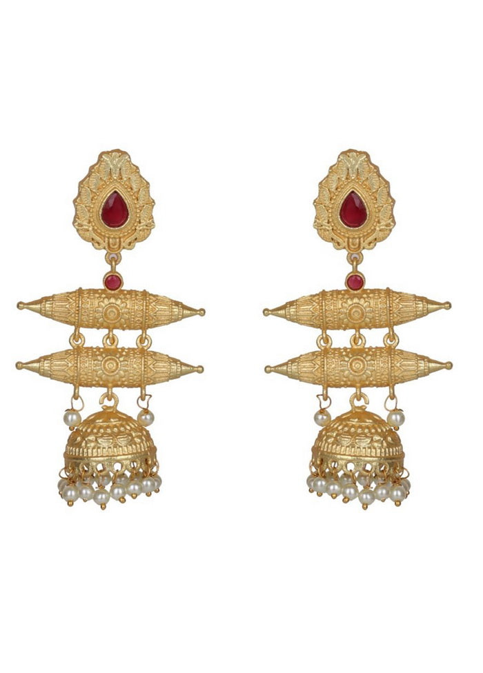 Handcrafted Red Matte Gold Brass Earrings - Indian Silk House Agencies