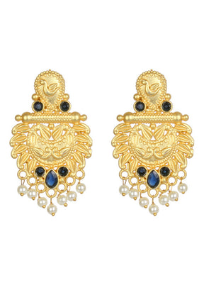 Handcrafted Blue Matte Gold Brass Earrings - Indian Silk House Agencies