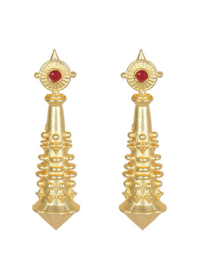 Handcrafted Red Matte Gold Brass Earrings - Indian Silk House Agencies