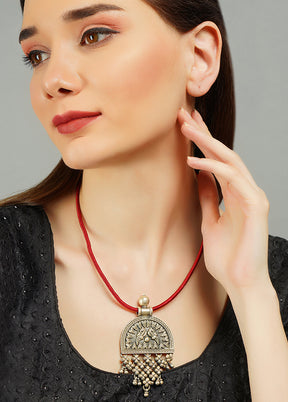 Red Handcrafted Tribal Silver Pendant - Indian Silk House Agencies