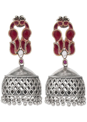 Handcrafted Silver Tone Brass Jhumka - Indian Silk House Agencies