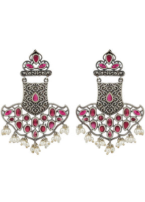 Handcrafted Silver Tone Brass Earrings - Indian Silk House Agencies