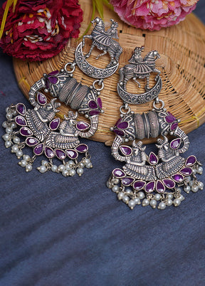Handcrafted Silver Tone Brass Earrings - Indian Silk House Agencies