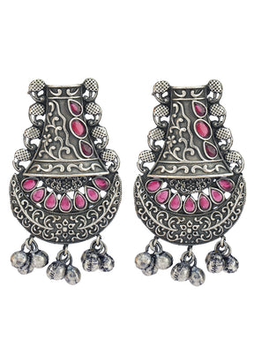 Ghungroo Style Silver Tone Brass Earrings - Indian Silk House Agencies