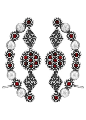 Silver Beads Pattern Silver Tone Brass Earrings - Indian Silk House Agencies