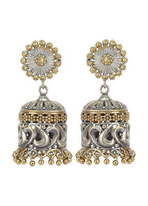 Handcrafted Dual Tone Brass Jhumka - Indian Silk House Agencies