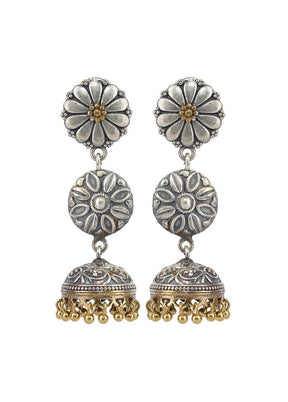 Long Style Dual Tone Brass Jhumka - Indian Silk House Agencies
