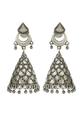 Handcrafted Silver Tone Brass Earrings - Indian Silk House Agencies