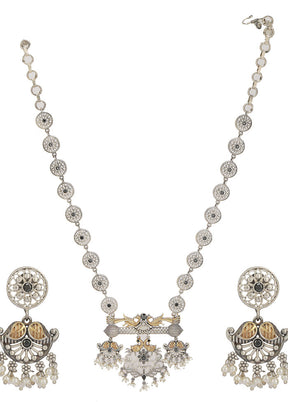 Dual Tone Handcrafted Brass Necklace With Earrings Set Of 2 - Indian Silk House Agencies